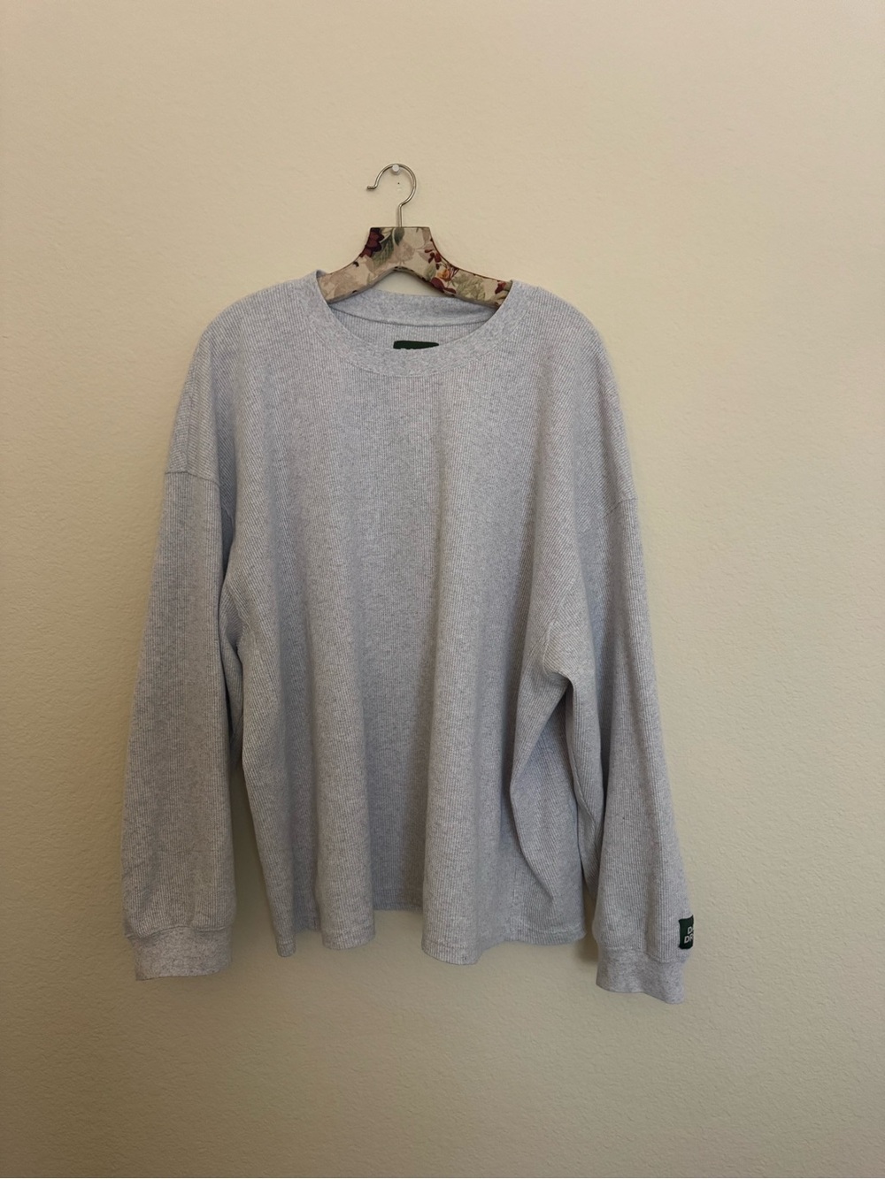 Daily Drills Light Heather Gray thermal with Green Logo Patch